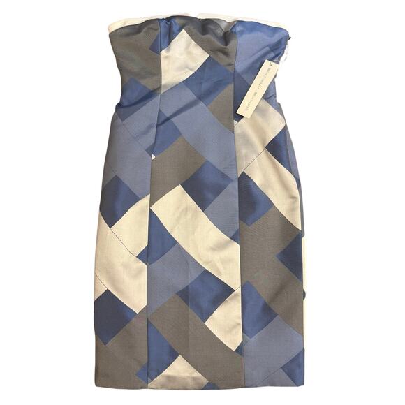 Worthy Petite Strapless Dress Lattice Jacquard Sheath Blue White Women’s Size 4P - Picture 1 of 10